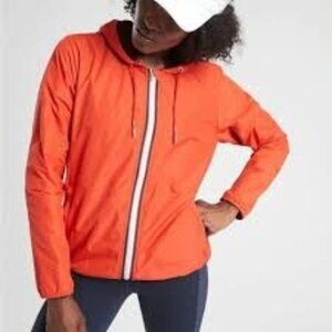 Women’s Athleta Ascender UPF Windbreaker Jacket, size XS Orange Hooded Zip Up